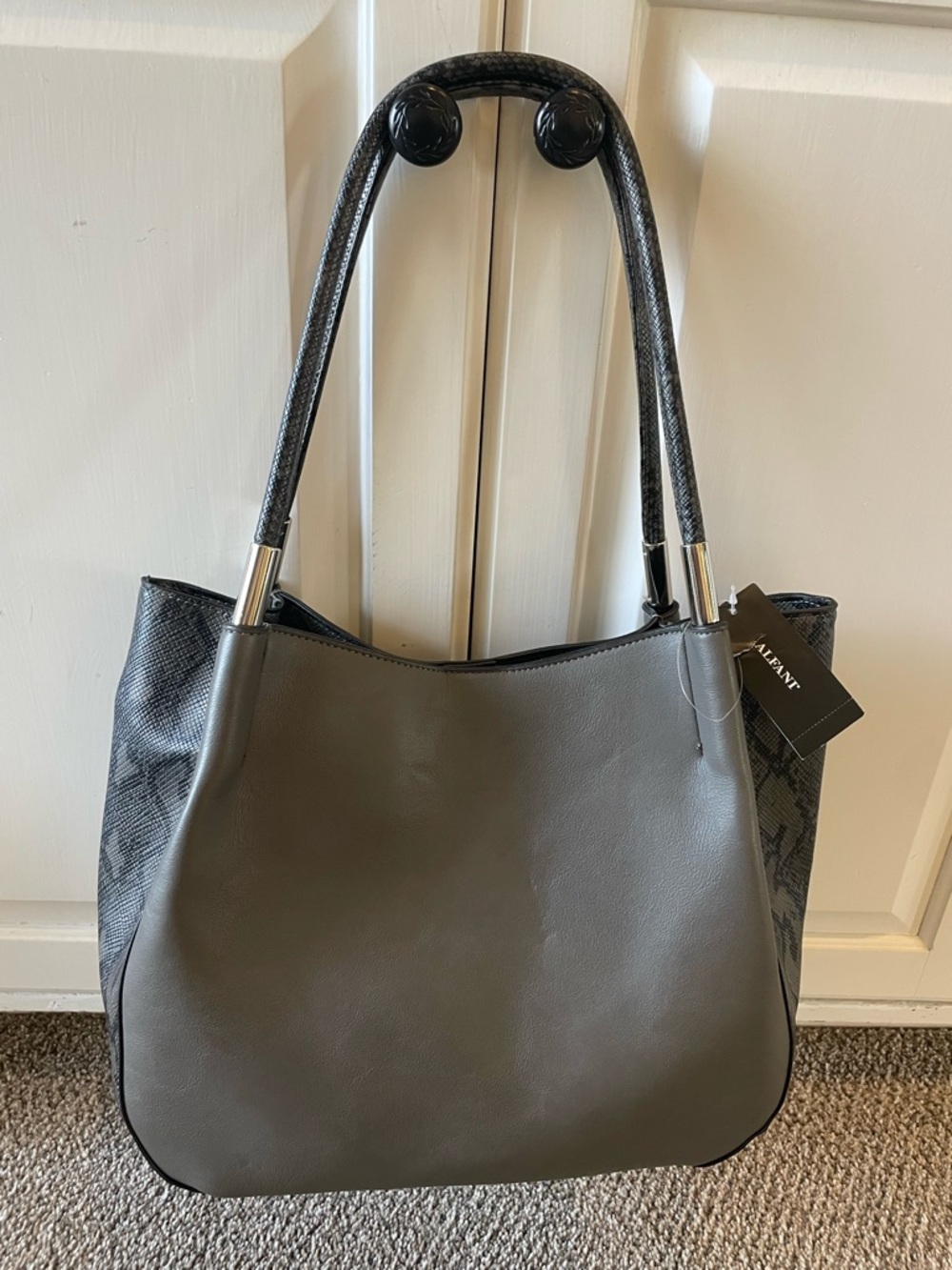 Alfani New Gray and Black Snakeskin Shoulder Tote